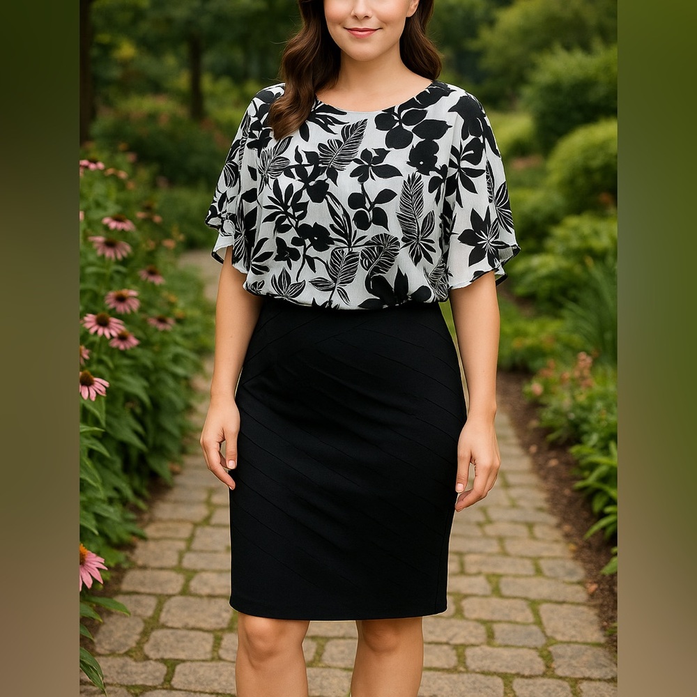 NY Collection Black and White Floral Mini Dress